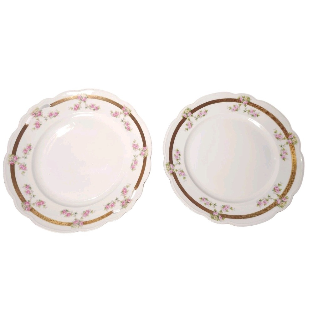Rare MZ Austria (c.1890) Antique Pink Rose Greek Key Pierced Openwork Plates